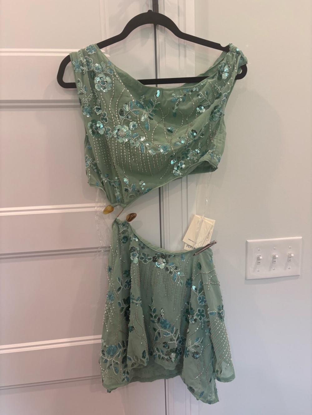 Peppermayo Sage Green Embellished One-Shoulder Mini Dress - Picture 3 of 3